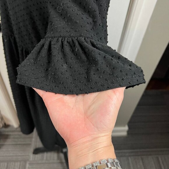 Dee Elly black Swiss dot knee length dress with short bell sleeves - Picture 5 of 8